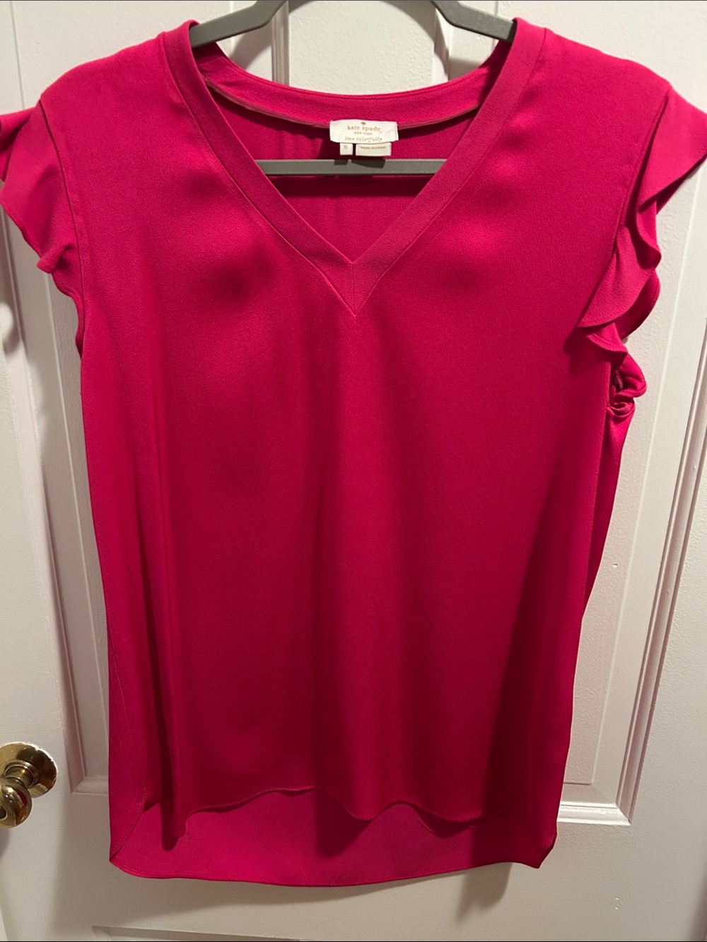 kate spade Hot Pink V-Neck Ruffle Sleeve Top